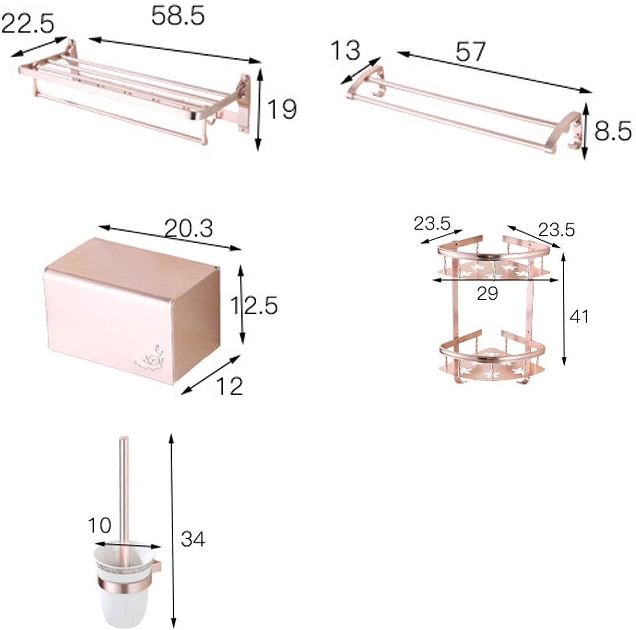 LYGXWJFC Wieszak na ręczniki Aluminiowy wieszak na ręczniki w kolorze różowego złota, montowany na ścianie wieszak na ręczniki z haczykami, wodoodporny, nierdzewny, śruby do mocowania, wieszak na