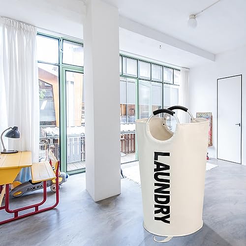 Maxsilan 90L Large Laundry Basket, Freestanding Tall Clothes Hamper, Collapsible Laundry Bag, Beige - Cosy Home Interiors Maxsilan 90L Large Laundry Basket, Freestanding Tall Clothes Hamper, Collapsible Laundry Bag, Beige - Image 8