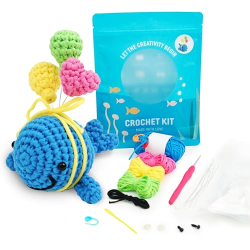 SIENA BEAUTY SHOP Crochet kit for Beginners, Crochet Whale Kit Starter with Yarn, Animal Crocheting Gift Kit for Adults and Kids with Step-by-Step Video Tutorials
