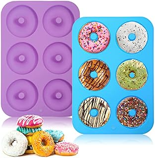 Aitsite 2 Pcs Silicone Donut Mould,Doughnut Mould,Donut Mold Baking Tray,Non-Stick Food-Safe Doughnut Tray for Baking, Donuts Heat Resistance Baking Tray for Cake Biscuit Bagels Muffins Tool.