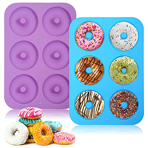Aitsite 2 Lot de Moules à Donuts en Silicone, Donuts Moule, Antiadhésif et résistant à la chaleur Silicone Patisserie Moule, idéal pour l'outil de muffin bagel biscuit gâteau Cover