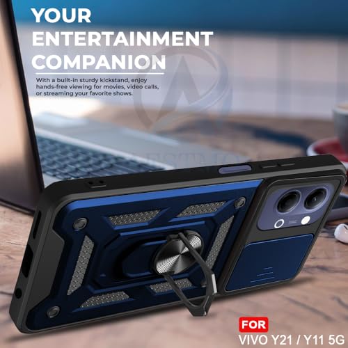 Image of AESTMO Tough Armor Vivo Y21 5G / Y11 5G Bumper Back Case Cover | Ring Holder & Sliding Camera Shield Cover | 360 Degree Protection Back Case Cover for Vivo Y21 5G / Y11 5G (Blue)