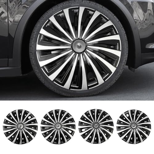 Image of Wind Black with Silver Hubcap Wheel Cover Replacement Kit 12 inch Hub Caps Wheel Rim Cover Car Exterior Accessories Pack of 4, 12 inches