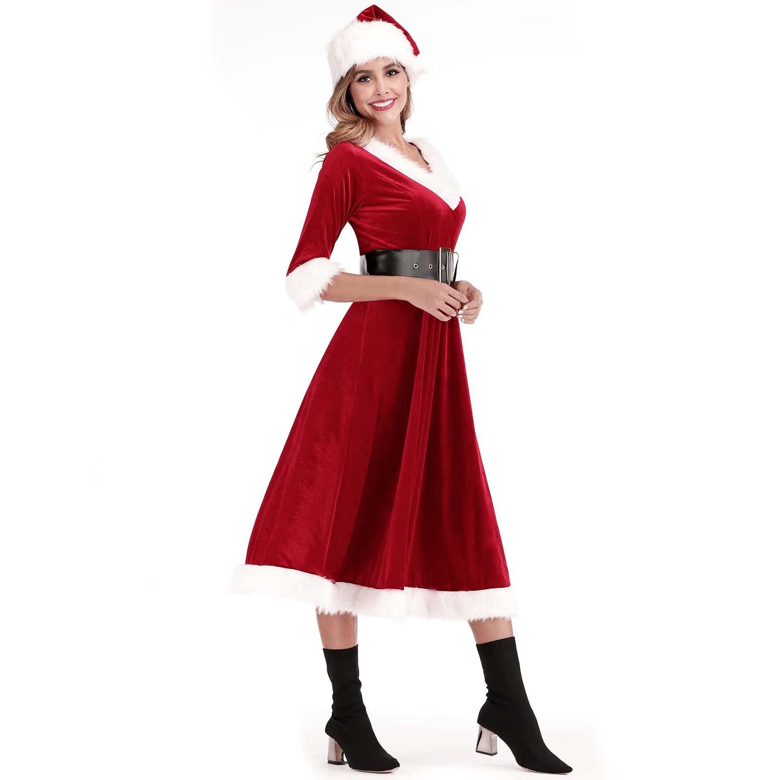 2026 - Vestito natalizio da donna, con scollo a V, con allacciatura posteriore, elegante, per feste e feste