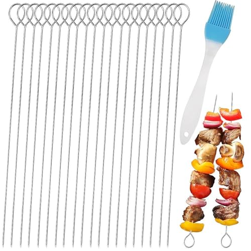 20PCS Stainless Steel Skewers,11.8''/30cm Metal BBQ Sticks for Grilling, for Air Fryer,Chicken skewers,Turkey Kebabs,BBQ Accessories(21)
