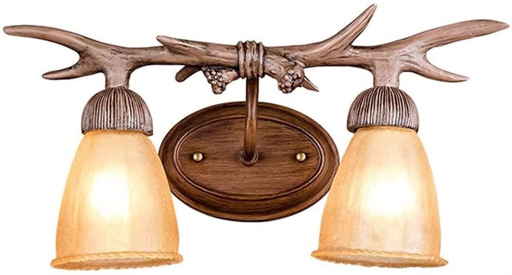 VDOQTLJT Wall Lamp 2 Lights Antlers Sconces V-intage Industrial Farmhouse Indoor Resin Fixtures Mount Sconce Lighting Compatible with Bedroom/Living Room/Corridor/Courtyard