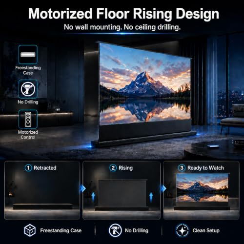 Image of IN&VI 100 inch Motorized ALR Projector Screen Floor Rising Standard /Long Throw | Anti Light Daylight Automatic Electric Movie Black Indoor Screen Pull Up 4K /8K Ultra HD Active 3D(16:9) Wrinkle-free