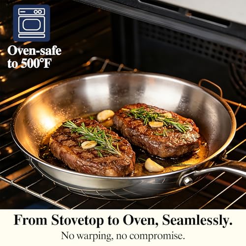Image of Stainless Steel Frying Pan Set with Lid, Umite Chef 3Pcs Skillet Set (Includes 8 inch,10 inch,12 inch) - 5 Ply Stainless Clad - Heavy Duty & Professional Cookware Set, Fast & Even Heat, Dishwasher and Oven Safe