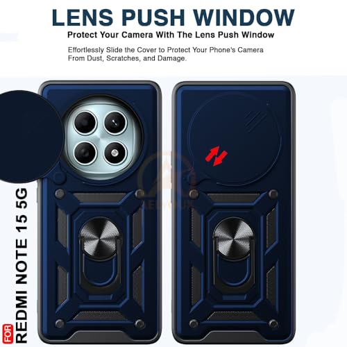Image of Armor Bumper Back Cover Case for Redmi Note 15 5G / Poco M8 5G Rotating Camera Cover, Ring Holder & Kickstand | Heavy Duty & 360 Degree Protection Back Cover (Blue)