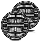 Welmotive Pair 150W 1000% Bright Anti-glare 7 Inch Led Headlights Round Compatible with Jeep Wrangler JK JKU TJ LJ Chevy Ford GMC Dodge Mazda Nissan Mack VW etc DOT Approved H6024 Hi/Low Sealed Beam