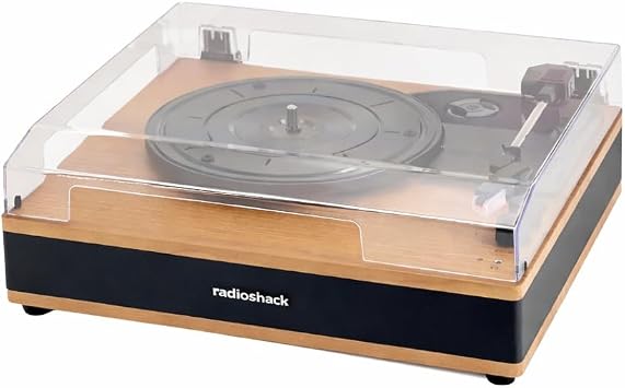 RadioShack Retro Turntable with Bluetooth Input and Output, 3-Speed Vinyl Playback, Built-in Speakers, RCA and AUX Output, Transparent Dust Cover, Model 4001797