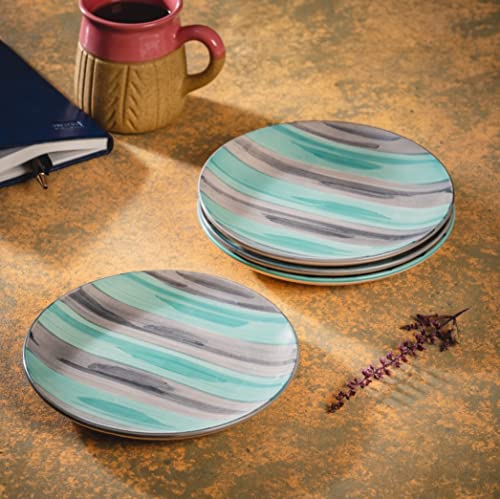 Image of HS HINDUSTANI SAUDAGAR Aqua Mist Quarter Ceramic Serving Plates Sets of 4 dinnerware Sets Plates for Dinner Pasta Lunch thali & Dinner Set Handcrafted Ideal Kitchen Designer for Daily Use and Gifting