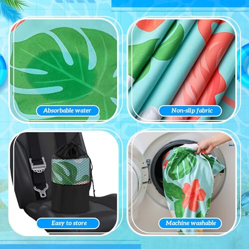 Image of Hahafelt 2 Pack Car Seat Towel Cover with Storage Bag, Green Leaf Flamingo | 63 x 32 in Car Towel Seat Cover Non Slip Waterproof, Gym Workout Swimming Running, Machine Washable Sweat Absorbent Protector