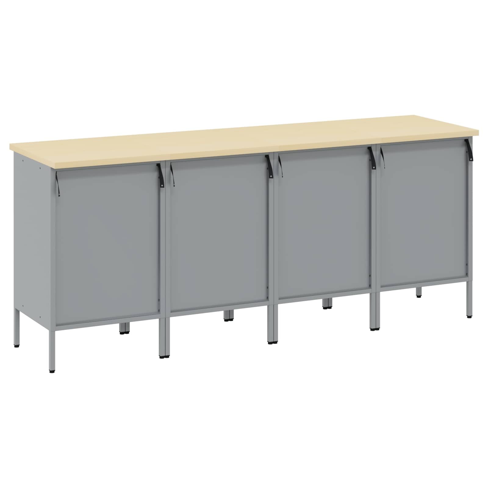 Banco da lavoro industriale da 200 cm con cassetti, 4 pezzi, banco da lavoro rosso grigio, 200 x 55 x 85 cm, armadio da officina in legno e acciaio con design loft