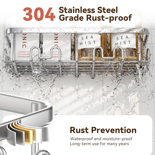 Image of YASONIC Shower Caddy Adhesive, 100% Rustproof Shower Organizer, Large Capacity Shower Shelves for Inside Shower, No Drill Shower Storage for Home (2 Pack Silver)