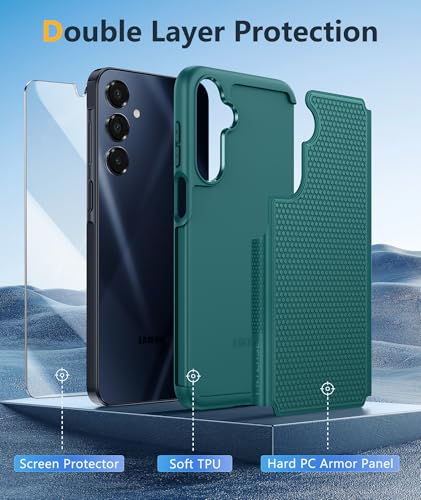 Image of FNTCASE for Galaxy A17 /A16 5G Phone Case - Samsung A17 Military Grade Drop Protection, 14ft Drop Tested, Screen Protector Included, Anti-Slip Matte Textured, TPU+PC Dual Layer Shockproof Cover (Green)