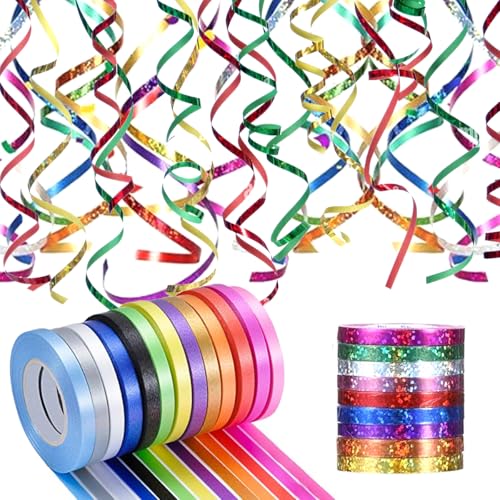 Ruban Bolduc Pailleté à Boucles pour Emballage Cadeaux, Ballons et Loisirs Créatifs (48 pcs., 10 m, 5 mm)
