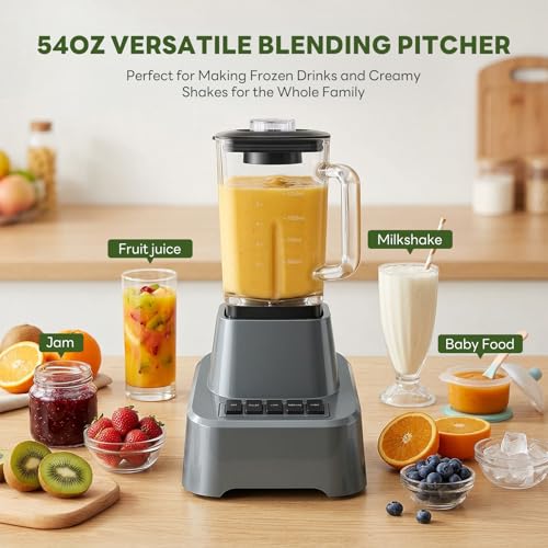 Image of OLIXIS Professional Blender for Smoothies, Full-Size Kitchen Blender with 850 Peak Watts & 54oz Large Glass Pitcher, 4 Speeds with Pulse for Ice Crushing Frozen Fruits, Dishwasher Safe, Grey