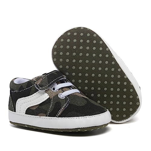 SABATUTU Baby Boys Girls Canvas Sneakers Toddler Non-Slip Soft Sole Newborn Infant Lightweight First Walker Crib Shoes (301/ArmyGreen, 12-18months)