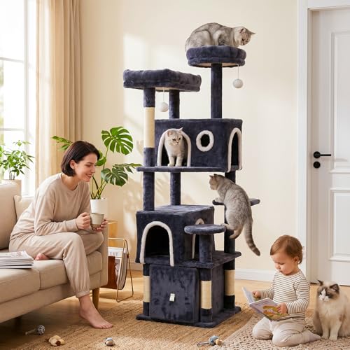 Lona rascador para gatos grandes 64 pulgadas con 2 condos miniatura 3