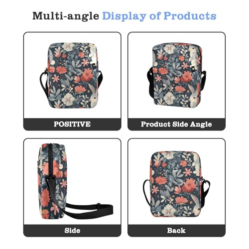 KLL Featuring A Floral Background and Cartoon Rabbit Pattern messenger bag for women Vegan Leather over the shoulder bags for men Casual Lady Shoulder Handbags4