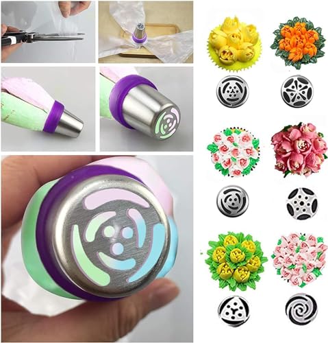 Jasoyepe Russian Piping Nozzles Set, 12 Decorating Nozzles, 10 Disposable Bags, 1 Icing Bag, Cake Decorating Tools - Image 4