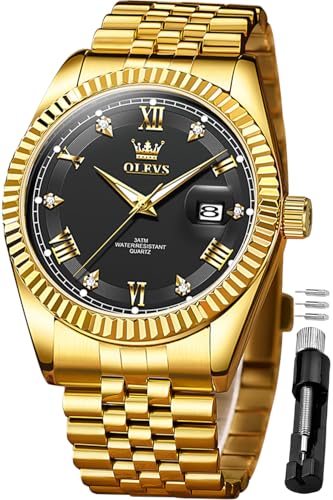 Image of OLEVS Watch for Men Stainless Steel Quartz Business Dress Diamond Large Dial Waterproof Mens Watches with Date Wrist Watch