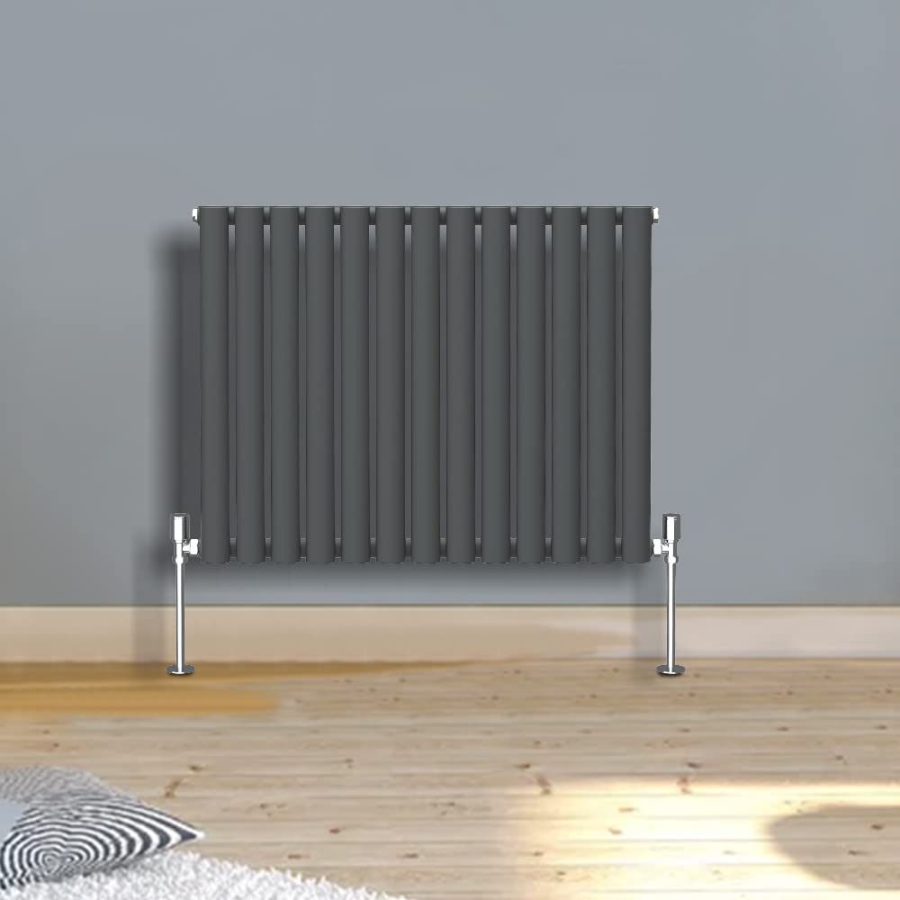 Warmehaus 600x767mm Slimline Horizontal Radiators Anthracite Single Modern Wall-Mounted or Floor Standing Oval Panel Radiator — image 1