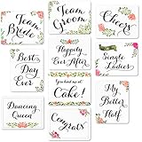 Wedding Photo Booth Sign Props - Set of 5 - Double Sided, Floral Style Hard Plastic Prop Signs