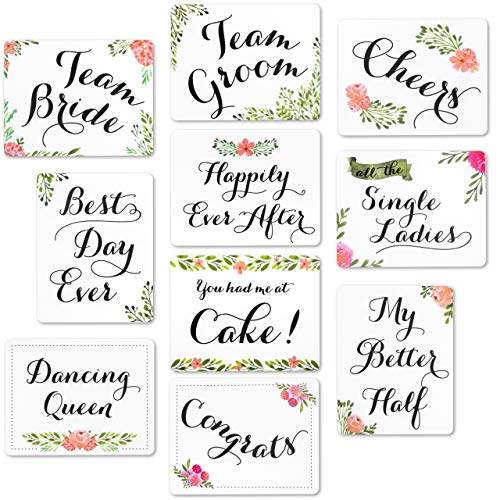 Wedding Photo Booth Sign Props - Set of 5 - Double Sided, Floral Style Hard Plastic Prop Signs