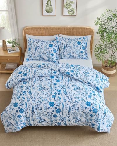 Image of Duvet Cover Twin /TXL - Floral Duvet Cover - 2 Piece - Blue Dainty Floral
