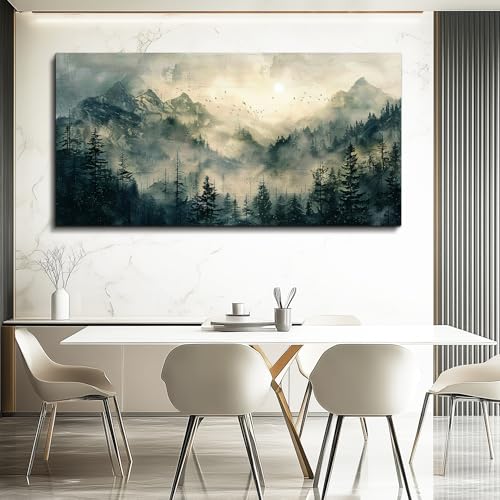 FUHAIHUA Large Framed Wall Decor For Living Room Canvas Wall Art For Office Farmhouse Wall Decorations For Bedroom Forest Fog Landscape Paintings Modern Pictures Artwork Room Home Decor 24x48 In