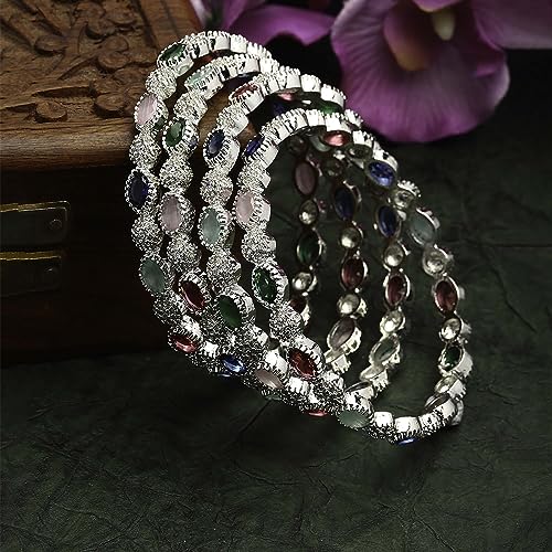 Rhodium-Plated American Diamond Bangles Set of 4 (2.6)