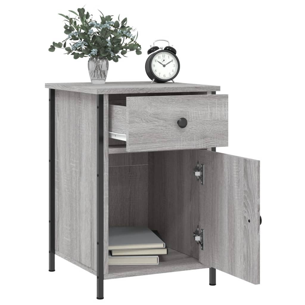 Hothingwell Stoły nocne 2 szt. Sonoma Grey 40x42x60cm Drewno inżynieryjne z szafką do przechowywania i żelazną ramą