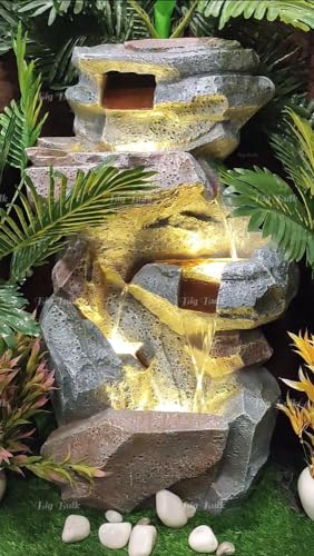 Image of 5 Steps 5 Layer Stone Look Fiber Fountain for Home Decor /Living Room /Hall /Office /Garden /Puja Room Indoor Outdoor Fountain (55L x 41W x 101H)