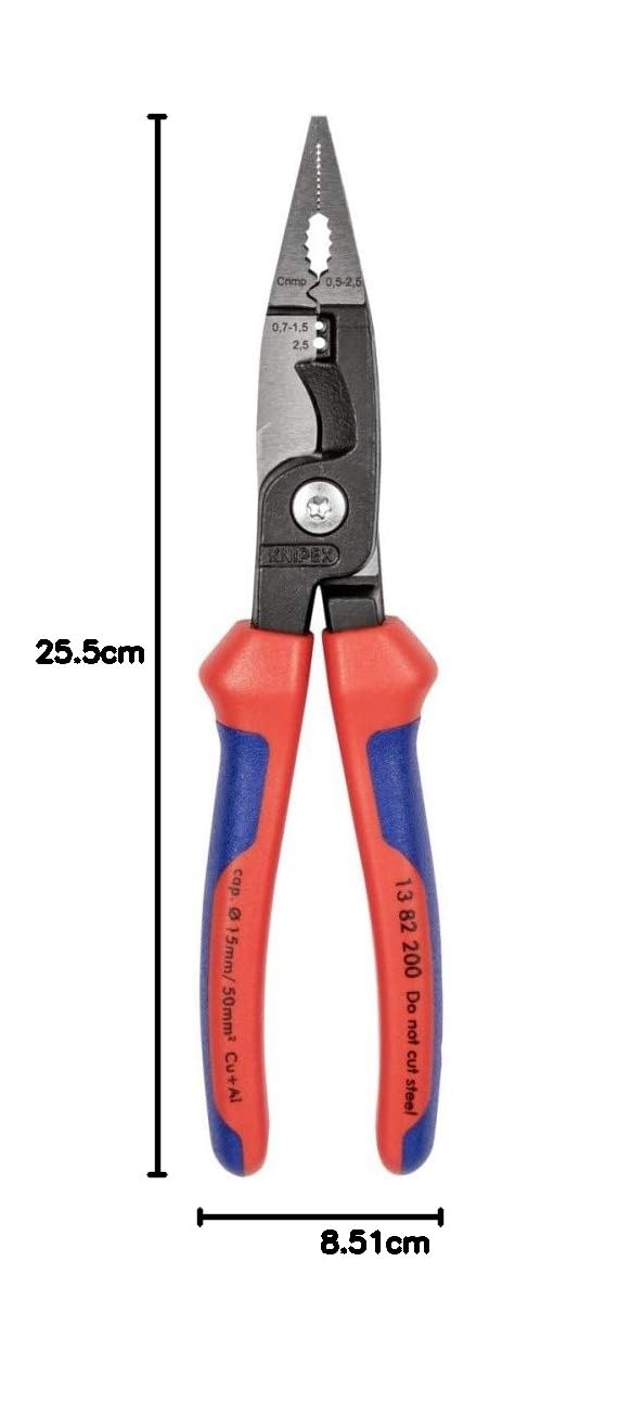 KNIPEX Alicate para instalaciones eléctricas negro atramentado, con fundas multicomponentes 200 mm 13 82 200