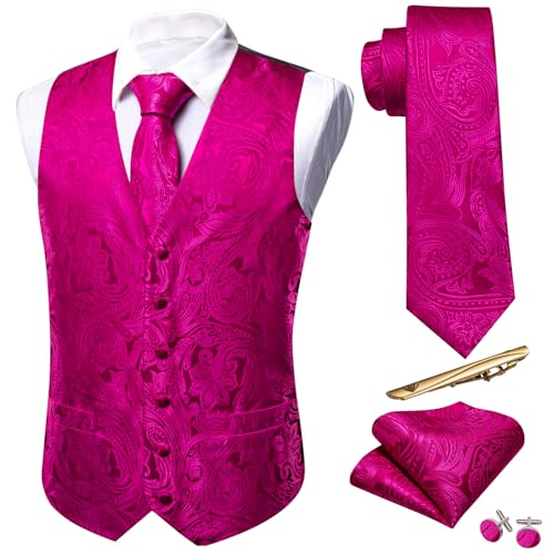 Image of Barry.Wang Men's Suit Vest Formal /Leisure Paisley Jacquard Silk Tie Pocket Square Waistcoat Set Wedding 5PCS