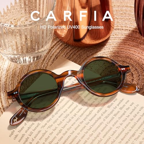 Image of CARFIA Retro Acetate Small Face Polarized Sunglasses for Men Cool Classic Round Sun Glasses CA2501