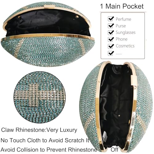 Image of Women Rhinestone Football Shaped Handbag Chain Crossbody Shoulder Bag Football Purse | Rugby, Unique, Novelty, Football