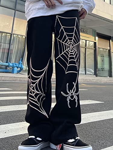 Astellarie Mens Streetwear Gothic Loose Fit Hip Hop Baggy Straight Leg Jeans Pants Denim Trousers with Pockets2