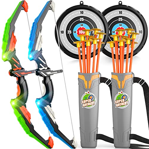 2 Pack Bow and Arrow for Kids, Kids Archery Set with Light-up LED Includes 20 Suction Cup Arrows, Target & Quiver, Indoor & Outdoor Kids Archery Toys Gifts for 3 4 5 6 7 8-12 Years Old Boys Girls 2 Pack Bow and Arrow for Kids, Kids Archery Set with Light-up LED Includes 20 Suction Cup Arrows, Target & Quiver, Indoor & Outdoor Kids Archery Toys Gifts for 3 4 5 6 7 8-12 Years Old Boys Girls
