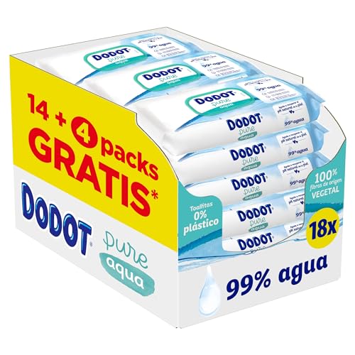 Dodot Toallitas Pure Aqua para Bebé, 99% Agua, 100% Fibras de Origen Vegetal, 864 Toallitas, 18...