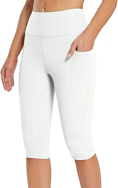 Capri Leggings for Women Knee Length High Waisted Yoga Pants Casual Summer Workout Exercise Bike Shorts with Pockets