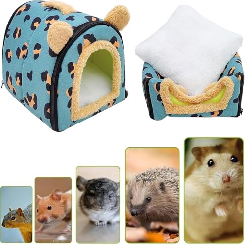 Tkxjry Meerschweinchen Betthöhle, mit Abnehmbarem Reißverschluss Meerschweinchen Haus, Warmes Hamsterhaus, 35*29*29cm Kleintierbett, Für Zwergkaninchen, Chinchilla, Hamster(Blauer Leopardenmuster) (S)