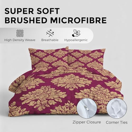 Housse de couette 220x240 bordeaux avec 2 taies d'oreiller motif baroque - 7