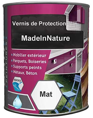 Made In Nature Barnices de Alta Resistencia, de Poliuretano acrílico, de un Solo componente, al Aire Libre, Multi-Superficies Interiores /, Plantas, Muebles de jardín, Madera, Metal, hormigón, Satén