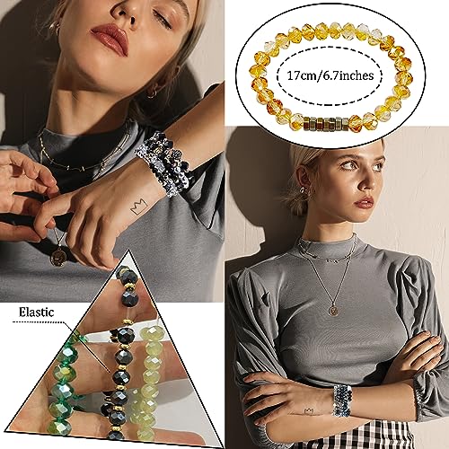 WAINIS 6 Sets Bohemian Beaded Stackable Bracelets for Women Stretch Multilayered Crystal Bracelet Set Multicolor Boho Glass Bead Bracelets Pack2