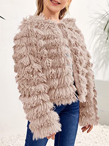 Image of Inorin Girls Open Front Cardigan Faux Fur Coat Warm Fuzzy Trendy Winter Vintage Parka Shaggy Party Outerwear Jackets Tops