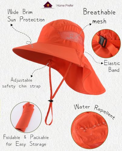 Image of Home Prefer UPF50 Wide Brim Kids Sun Hat Neck Flap Boys Girls Sun Protection Hat for Beach Fishing