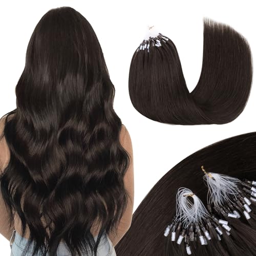 MAXITA Microlink Hair Extensions Human Hair Dark Brown Micro Bead Hair Extensions Real Human Hair 50g/50 Strands/Pack 16 In